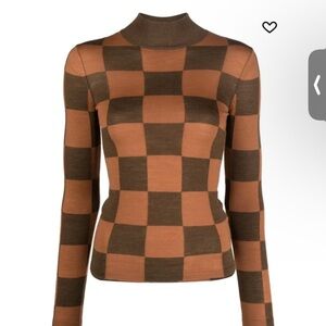 Nanushka Checkered Hazelnut and Cinnamon Mock Turtleneck Sweater